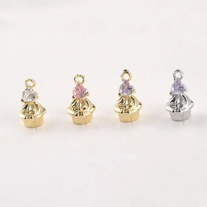 Pendentifs cupcakes plaqués or 14k avec cristal cœur et nœud pour création de bijoux