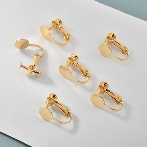 Set di 6 clip per orecchini regolabili placcate oro 18k con base piatta 8mm per gioielli fai da te