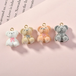 Mini fuzzy flocking bear charms in four colors for DIY earrings and jewelry making