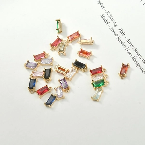 18k gold plated rectangular baguette-cut crystal glass charms for DIY jewelry making