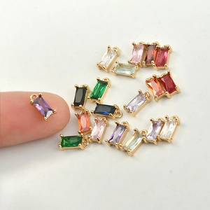 Colorful rectangular crystal glass pendants with 18k gold plating for DIY jewelry making