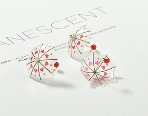 Detailed view of heart-patterned acrylic umbrella charms for DIY jewelry making