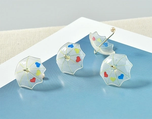 Detail of gradient acrylic umbrella charms with tiny hearts and pearl handle for DIY jewelry