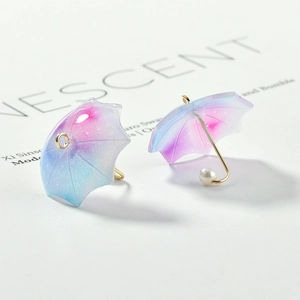 Gradient resin umbrella charms with glitter and pearls for DIY earring jewelry making