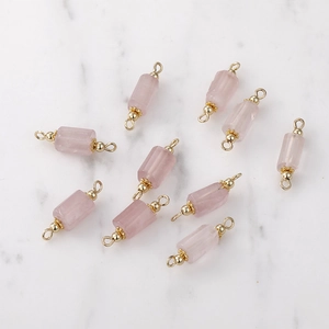 Set di 10 prismi esagonali in quarzo rosa con cappucci placcati oro 14K per gioielli fai da te