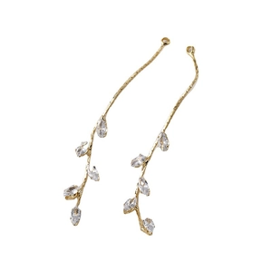 18k gold plated long willow leaf chain tassel earrings with marquise cut zircon stones