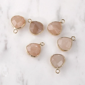 6-piece set of faceted pink crystal teardrop pendants with gold metal frames for DIY