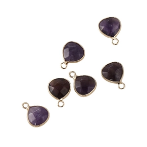 Faceted heart-shaped purple crystal pendants with gold-plated edges for jewelry making
