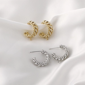 Pendientes de Botón Forma C Trenzada Con Anillo de Suspensión Cobre Plateado Poste de Plata Accesorios para Hacer Joyas DIY