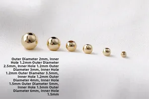 Größentabelle für 14K vergoldete Zwischenperlen von 2 mm bis 6 mm für DIY