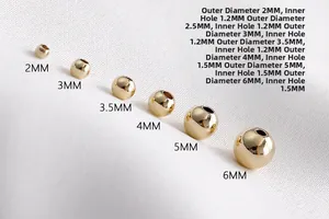 Detaillierte Größentabelle für 2mm bis 6mm goldgefüllte Abstandsperlen für DIY-Schmuck