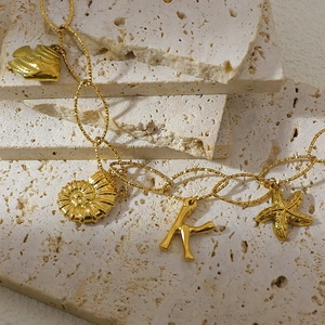 18K gold plated stainless steel anklet with ocean shell and starfish charms