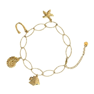 Gold plated stainless steel anklet with ocean starfish and sea fish charms