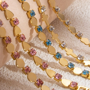 18K gold plated stainless steel bracelet with colorful zircon and heart charms
