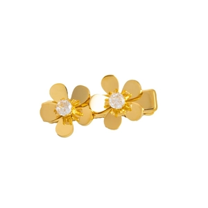 Elegant gold flower hair clip with two polished petals and sparkling zircon center stones
