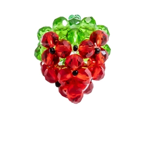 Handmade strawberry crystal pendant crafted with red faceted glass beads and green leaves