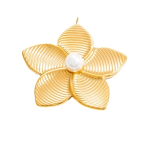 Blumenanhänger mit 18k Goldbeschichtung, Perle und fein gerippten Blütenblättern