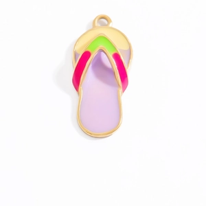 Detailed view of flip-flop pendant with gold plating and colorful enamel inlay