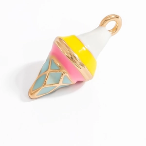 Detailed view of ice cream bikini pendant with colorful enamel and golden plating
