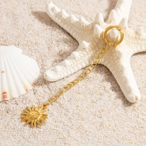 18K gold plated stainless steel sun pendant necklace on starfish and white seashells