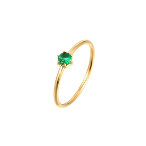 Minimalist gold stainless steel ring with a round green zircon in six-prong setting