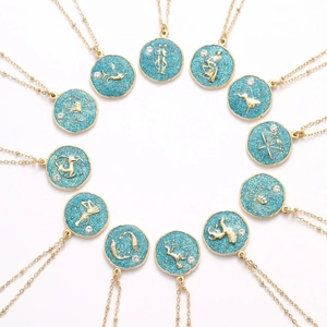 Goldene Sternzeichen-Halsketten Set mit blauem Glitzer und funkelnden Zirkonia-Steinen