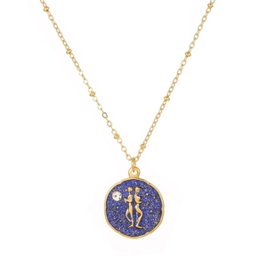 Goldene Sternzeichen-Halskette Zwillinge mit blauem Anhänger und Zirkon-Detail für Damen