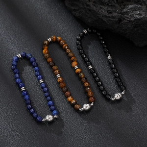Vintage Edelstahl Tigerauge Perlenarmband Herren Retro Orientalisch Lapis Stein Splicing Halskette Magnetverschluss Schmuck