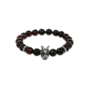 Natural Tiger Eye Stone Beaded Bracelet Men Stainless Steel Dragon Head Charm Amethyst Rose Quartz Healing Energy Jewelry