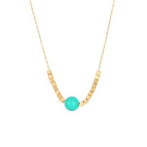 Collier minimaliste en acier inoxydable avec billes carrées dorées et pendentif turquoise