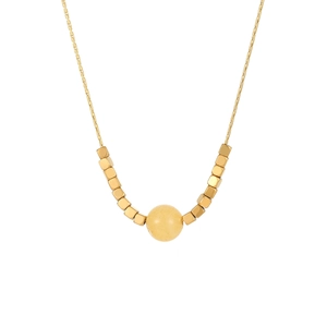 Collier en acier inoxydable doré avec pierre naturelle jaune et perles carrées