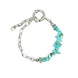 Minimalist stainless steel beaded bracelet with natural turquoise stones and spring clasp
