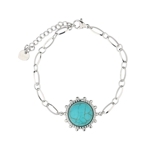 Minimalist stainless steel beaded bracelet with turquoise stone and S.Steel lobster clasp