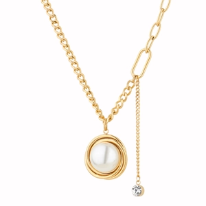 Collana di perle retrò francese con catena asimmetrica in acciaio al titanio e zirconi