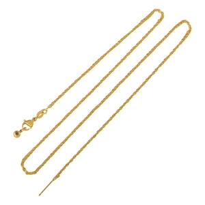 Detailed macro view of an 18k gold-plated rope chain necklace with a lobster clasp