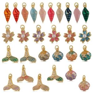 Ciondoli Placcati in Oro in Rame a Tema Oceano Smaltato Con Perla Artificial Zirconia Coda di Sirena Conchiglia Fiore Fai da Te Gioielli per Donna