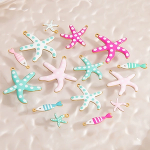 Pendentifs colorés étoile de mer et poisson en acier inoxydable doré pour bijoux DIY
