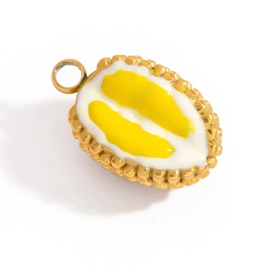 Pendentif ovale plaqué or 18 carats avec émail jaune et blanc et bord texturé