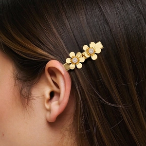 Accessoires de Cheveux en Acier Inoxydable Fleur Künstliche Perle Strass Mode Élégant Pince à Cheveux et Élastique Doré pour Femme