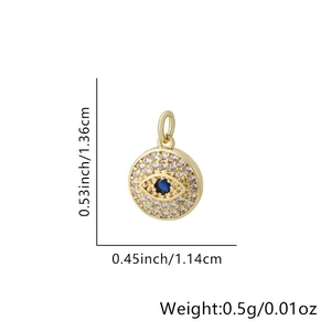 Detailed dimensions of round evil eye pendant with gold plating and zircons