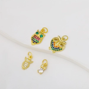 Colgante de Búho de Cobre Chapado en Oro de Moda Con Zirconia Micro-Incrustada Colorida Forma de Animal DIY Joyería