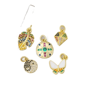Gold plated geometric charms with colorful zircon crystals and enamel butterfly design