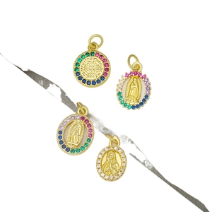 Set mit 4 goldenen religiösen Anhängern mit Benediktus-Medaille und Jungfrau Maria