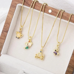 18k gold plated DIY necklaces with teapot, mermaid and carriage pendants with zircons
