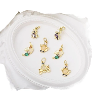 DIY 18k gold plated copper charms with micro-inset zircons for jewelry making