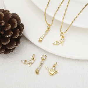 Vintage S925 sterling silver gold plated necklace with small zircon pendants and lamp charms
