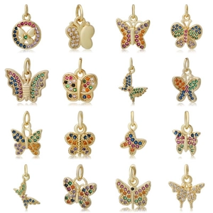 Ciondoli in Rame con Micro Intarsio in Zirconia a Forma di Farfalla Ape Uccello Animali Colore Oro per Creazione Gioielli DIY Collane Bracciali