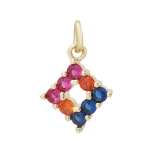 Pendente a rombo cavo in rame placcato oro con pietre di zircone colorate
