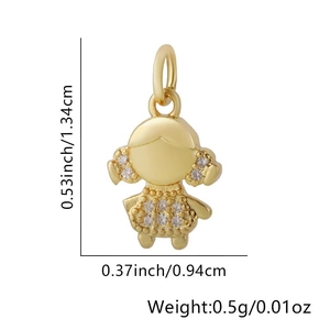 Detail view of 18k gold plated girl pendant with dimensions and crystal accents