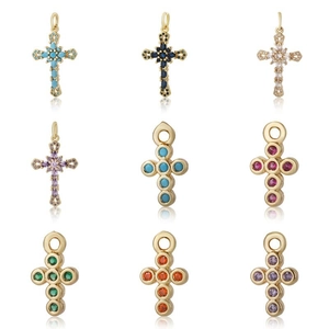 18K Gold Plated Copper Zirconia Cross Pendant Necklace Vintage Luxury Colorful Rhinestone Religious Jewelry For Women